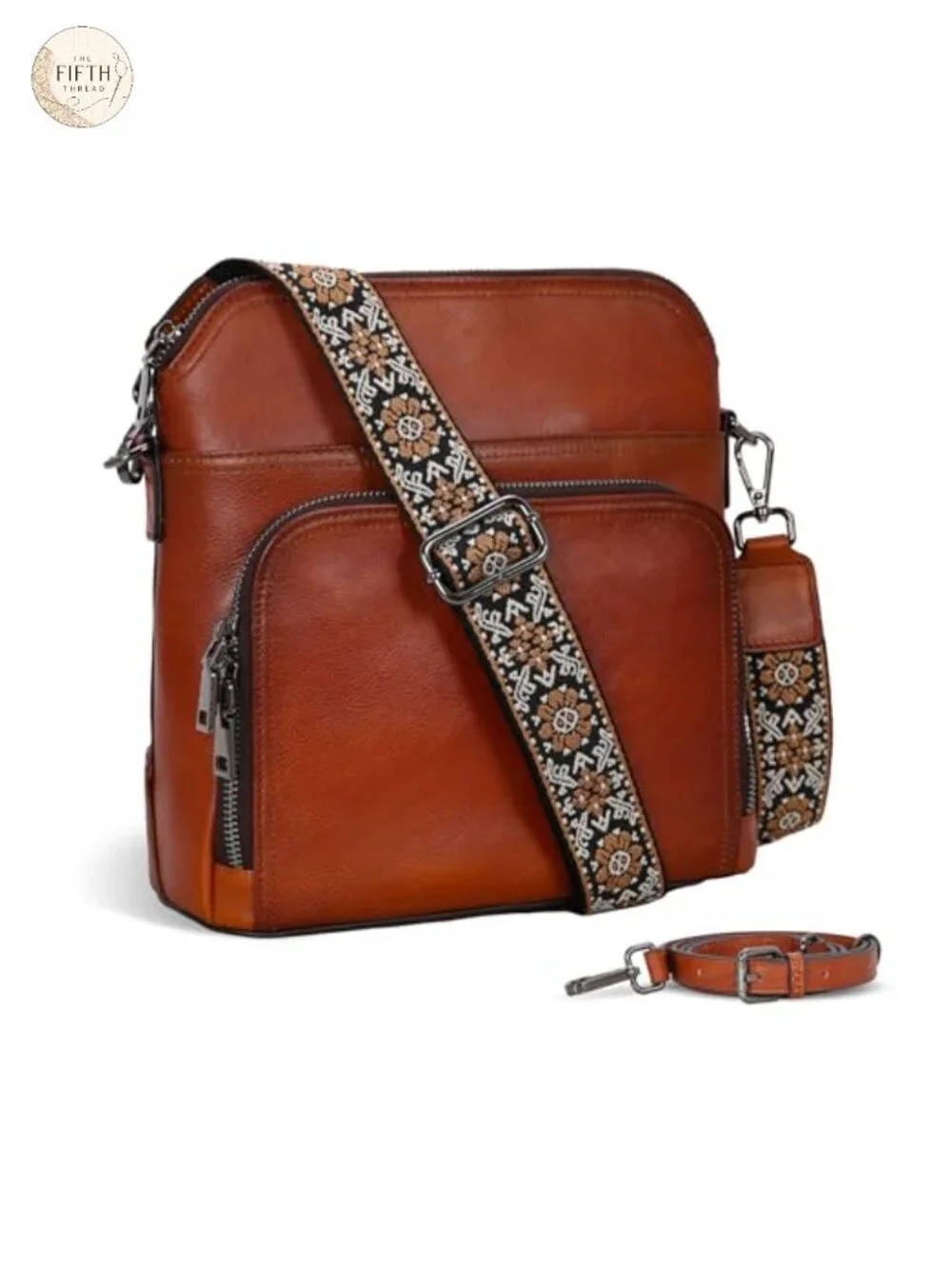 Leather Crossbody Bag with Built-in Wallet & Adjustable Straps